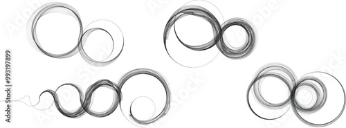 Decorative swirl of lines . Intertwined one lines circles. Abstract flow linear fluid shapes .Curly design element. Music sound wave . Swirl calligraphic flourish divider ornament design.Vector 