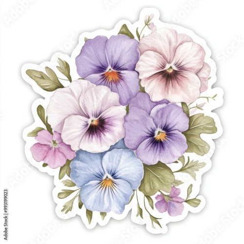 A sticker featuring a delicate bouquet mix of Pansies and petunias blooms