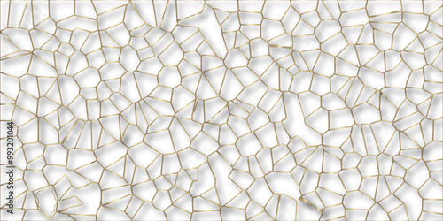 Beautifu white and gold crystallized polygon background. abstract light colorful stone tile pattern with shadow. modern wallpaper, trendy simple minimal geometric background abstract mosaic backd