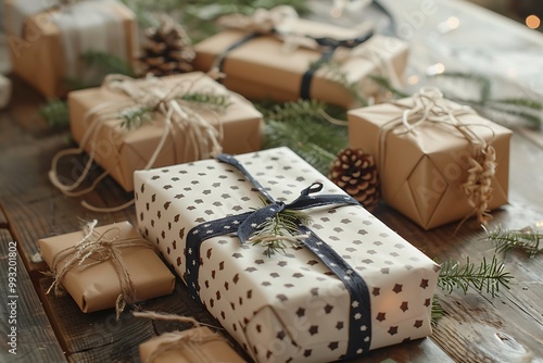 Gift boxes on wooden background