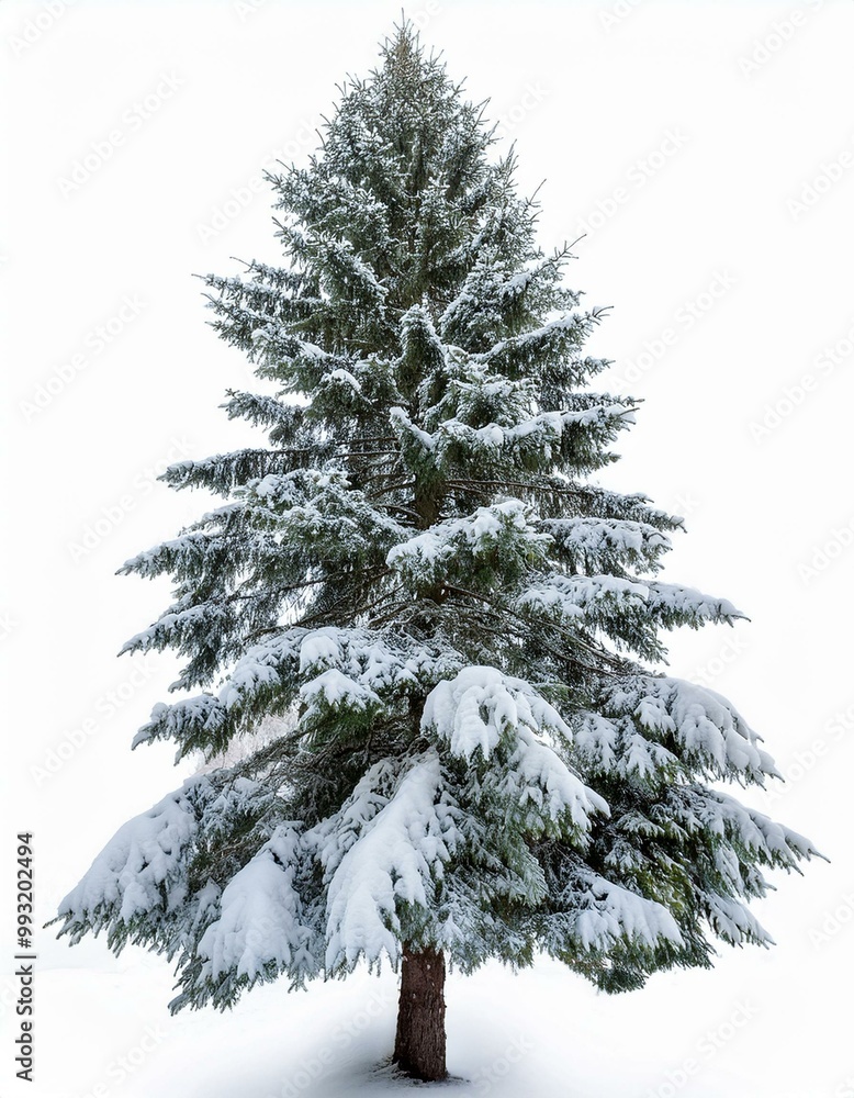 Obraz premium Fir Tree with Snow-Covered Branches isolated in white