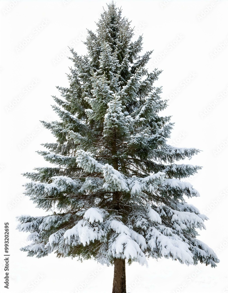 Obraz premium Fir Tree with Snow-Covered Branches isolated in white