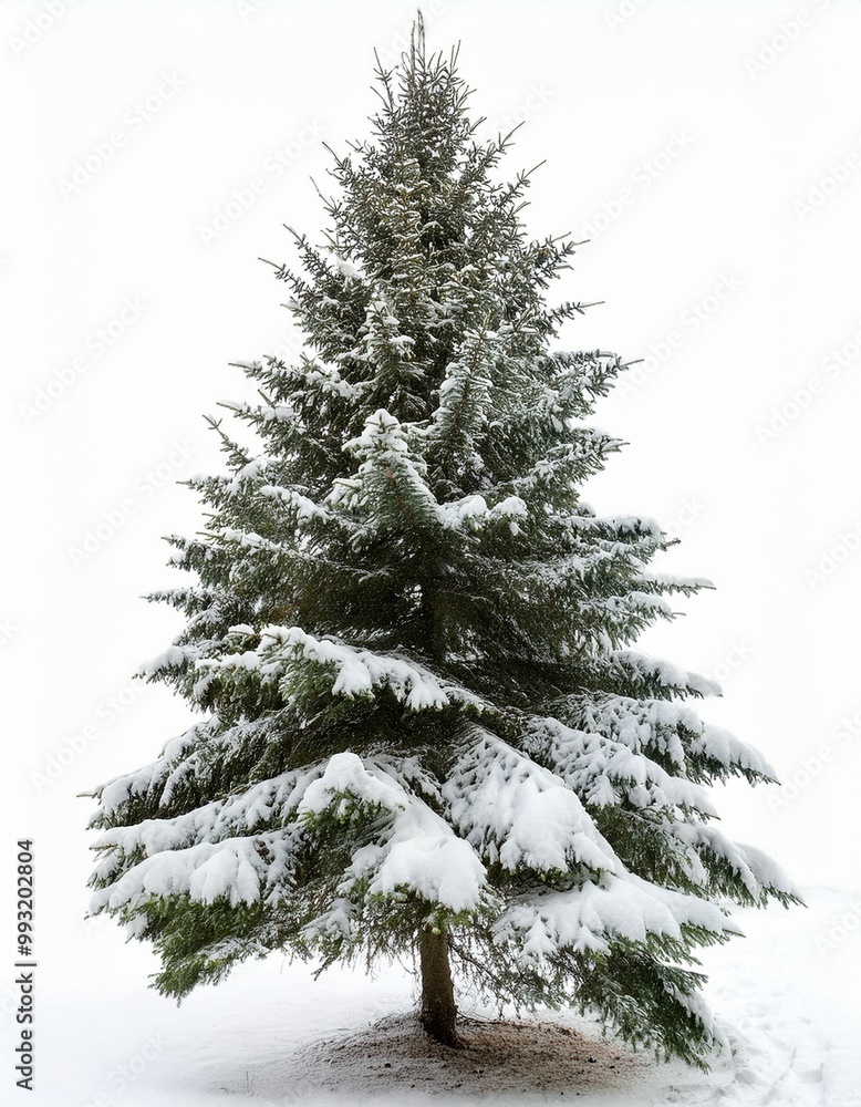 Fototapeta premium Fir Tree with Snow-Covered Branches isolated in white