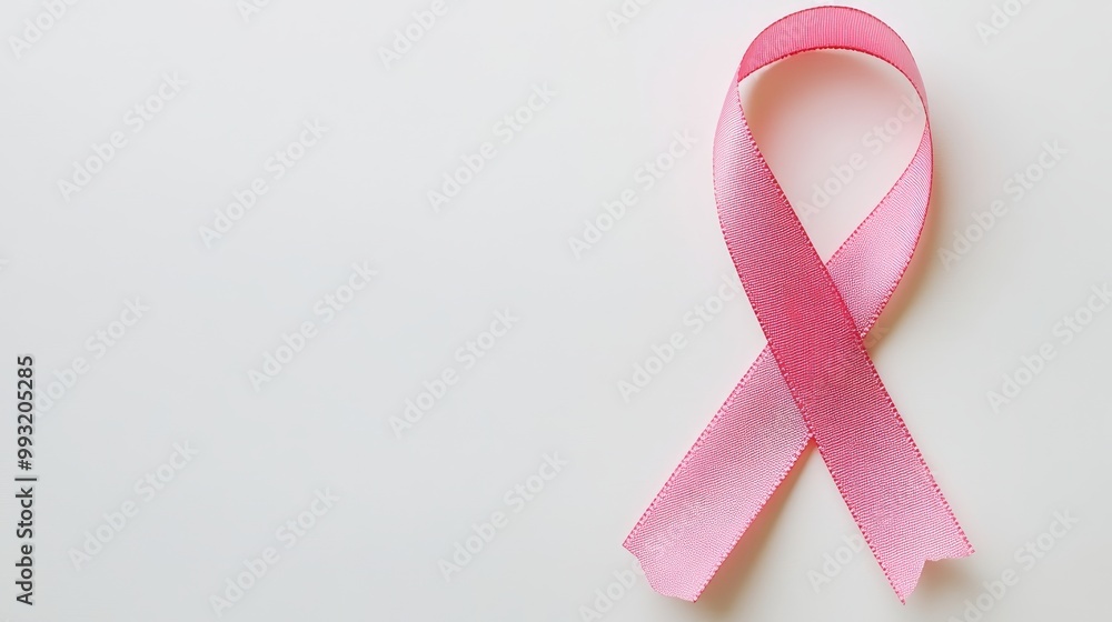 Pink ribbon, symbol of breast cancer awareness and support, against a white background. Represents illness, health, hope, care, and female empowerment in the fight against cancer. Pink ribbon, symbol of breast cancer awareness and support, against a white background. Represents illness, health, hope, care, and female empowerment in the fight against cancer.