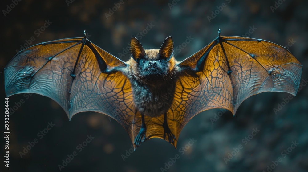 Naklejka premium Halloween, the spookiest day of the year. A close-up shot of a bat spreading its wings, its silhouette against the moonlit sky creating a sense of foreboding.
