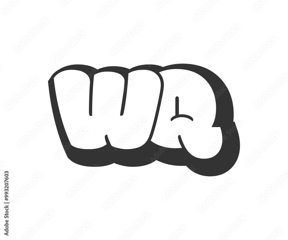 WQ logo, bubble comic lettering, rounded in graffiti style black and white silhouette. Trendy preschool W and Q letter text for festival party, personal initials, children funky print and web. WQ logo, bubble comic lettering, rounded in graffiti style black and white silhouette. Trendy preschool W and Q letter text for festival party, personal initials, children funky print and web.