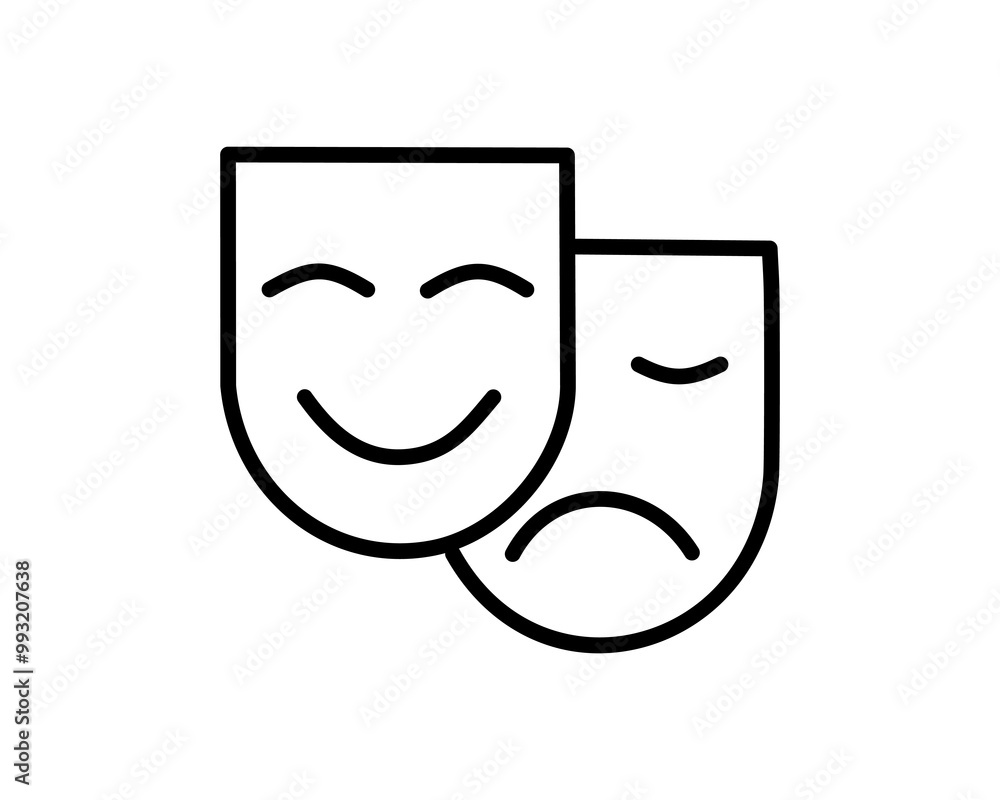 Comedy and Tragedy Masks. Masquerade Mask, Comic and Tragic Vector Icon for Theater or Carnival. Comedy and Tragedy Masks. Masquerade Mask, Comic and Tragic Vector Icon for Theater or Carnival.