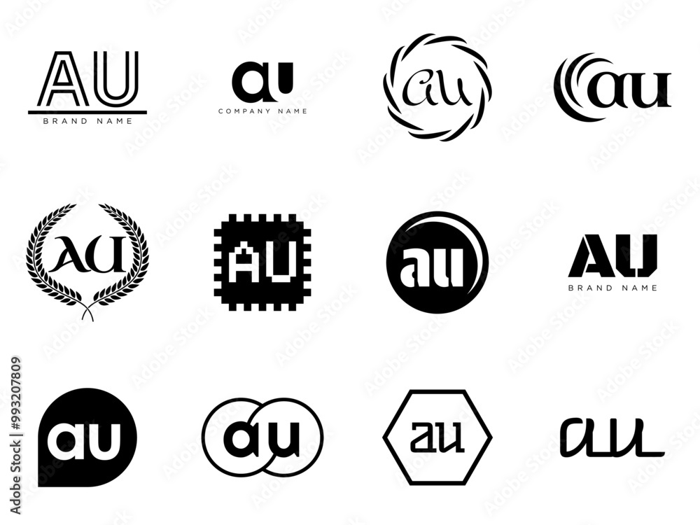 AU logo company template. Letter a and u logotype. Set different classic serif lettering and modern bold text with design elements. Initial font typography. AU logo company template. Letter a and u logotype. Set different classic serif lettering and modern bold text with design elements. Initial font typography.