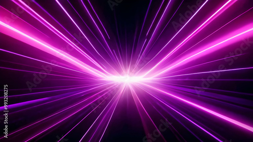 Pink burst light energy. Luminous purple rays in space. Neon speed rays abstract background