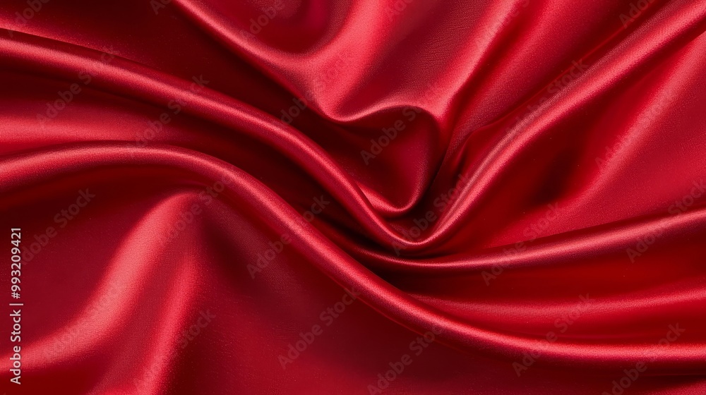 Obraz premium Rich red satin texture flowing across a solid background, with soft lighting enhancing its smoothness and shine, evoking a sense of luxury and elegance in a minimalist composition