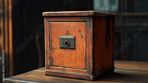 Antique Wooden Box with Metal Handle and Hinge