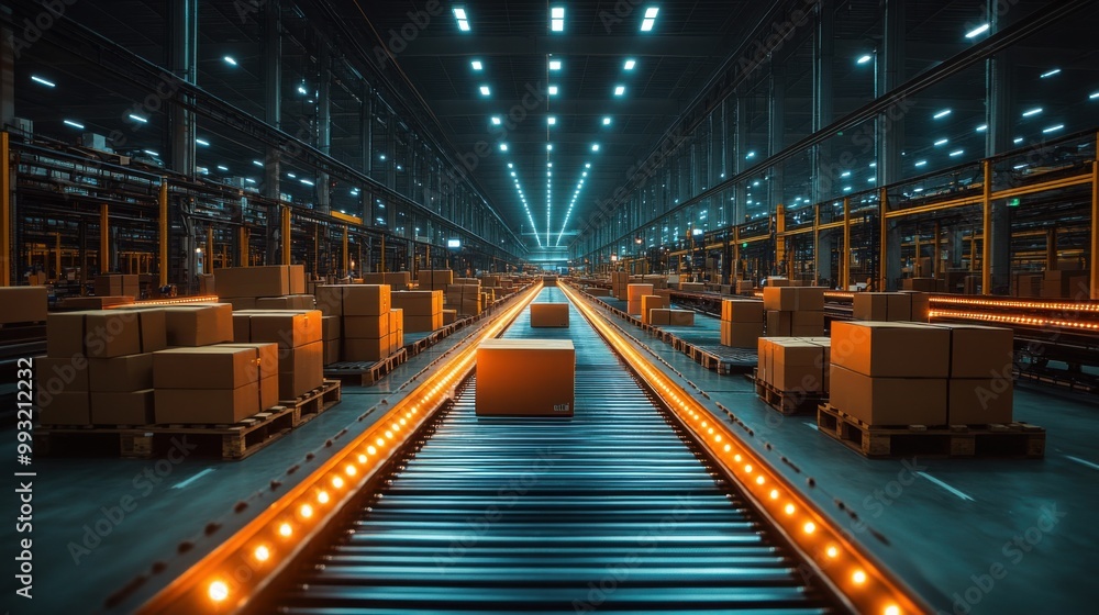 Conveyor Belt System in a Large Warehouse Conveyor Belt System in a Large Warehouse