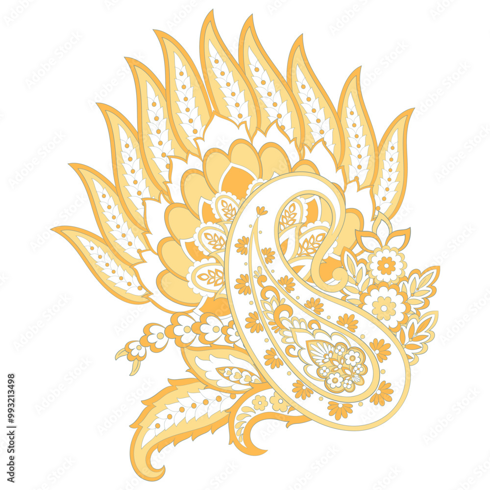 Obraz premium Turkish Cucumber Paisley. Vector pattern in traditional oriental style with flowers, leaves and fantasy elements.