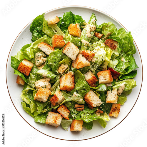Classic caesar salad with dressing isolated on transparent background