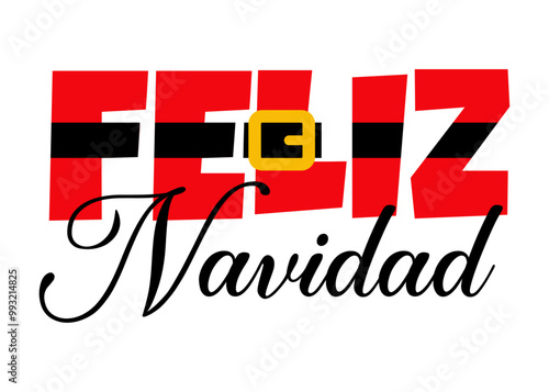 Tiempo de Navidad. Logo con frase Feliz Navidad en español con traje de Santa Claus y con texto manuscrito para tarjetas y felicitaciones