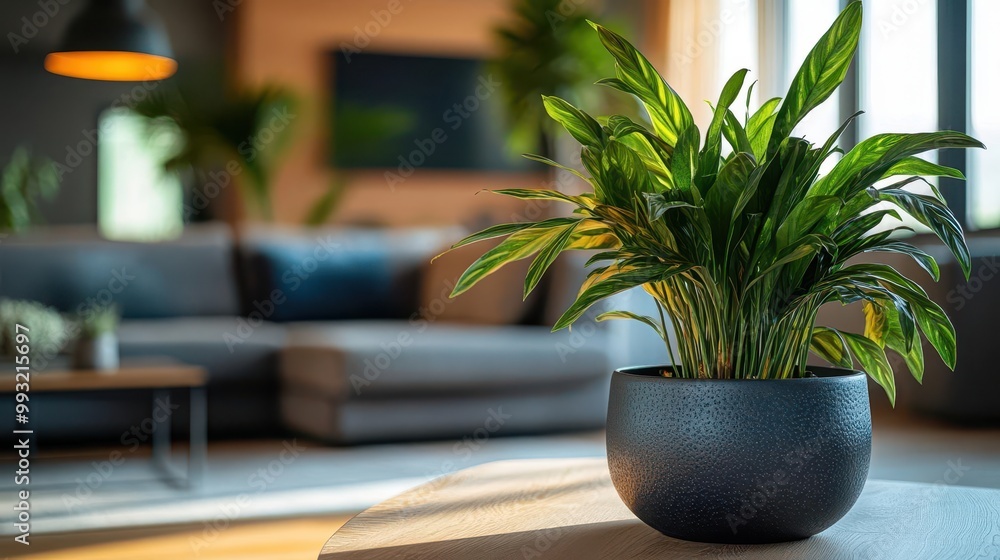 Home decor with plants and modern furniture in a stylish living room, organized space, sharp focus, bright lighting Home decor with plants and modern furniture in a stylish living room, organized space, sharp focus, bright lighting