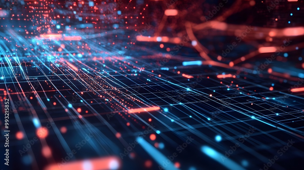 Obraz premium Abstract Digital Network with Red and Blue Lights