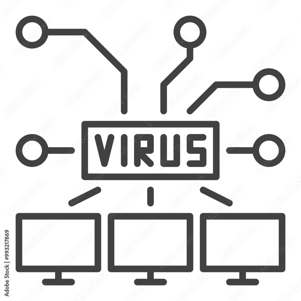 Computers with Virus vector PC network linear icon or symbol Computers with Virus vector PC network linear icon or symbol
