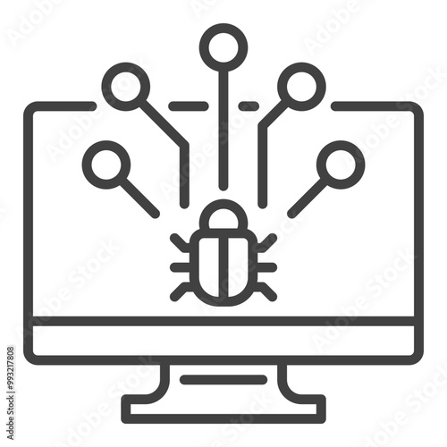 Computer Virus in PC vector outline icon or symbol