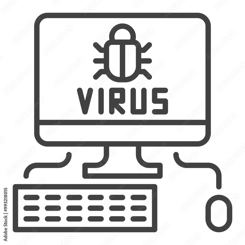 Vector Virus on Desktop Computer icon or sign in thin line style Vector Virus on Desktop Computer icon or sign in thin line style