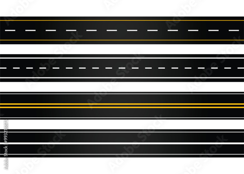 Set of different style roads, Abstract vector illustrations roads, Road infographic concept, Way location, highway, traffic, direction, transportation, pin pointer, timeline concept template.