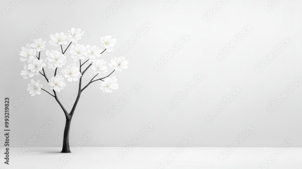 Obraz premium Delicate pencil drawing of a blossoming cherry tree