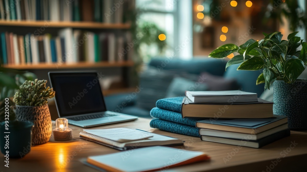 Study session with books, notes, and a laptop on a desk, academic atmosphere, sharp focus, soft lighting Study session with books, notes, and a laptop on a desk, academic atmosphere, sharp focus, soft lighting