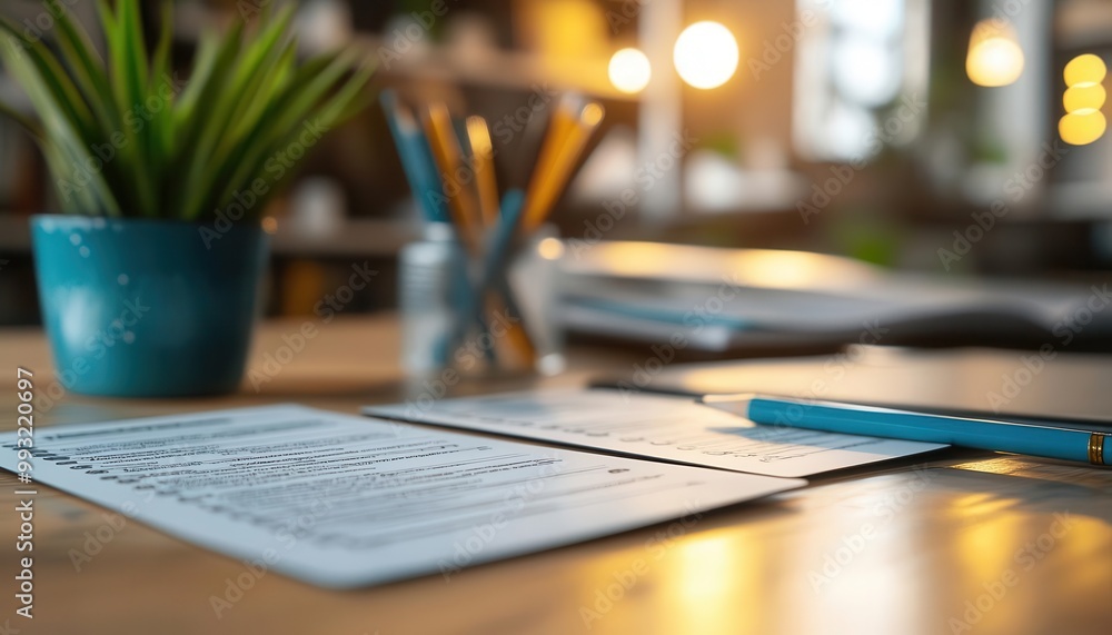 Test preparation with flashcards and study guides on a desk, focused atmosphere, close-up, sharp focus, high detail