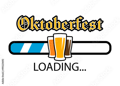 Logo con texto Oktoberfest Loading con barra de progreso con vasos de cerveza. Banner de descarga del festival de la cerveza alemana. 