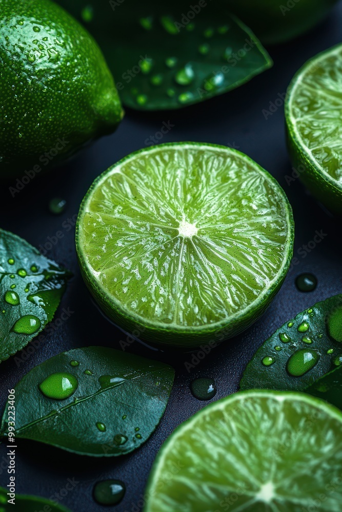 Fresh Juicy Lime Slices with Water Droplets Fresh Juicy Lime Slices with Water Droplets