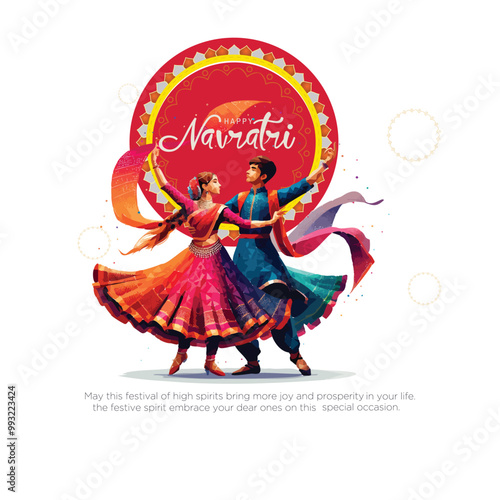 Garba Night poster for Navratri Dussehra festival of India. vector illustration design of peoples playing Dandiya dance.