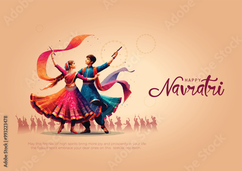 Garba Night poster for Navratri Dussehra festival of India. vector illustration design of peoples playing Dandiya dance.