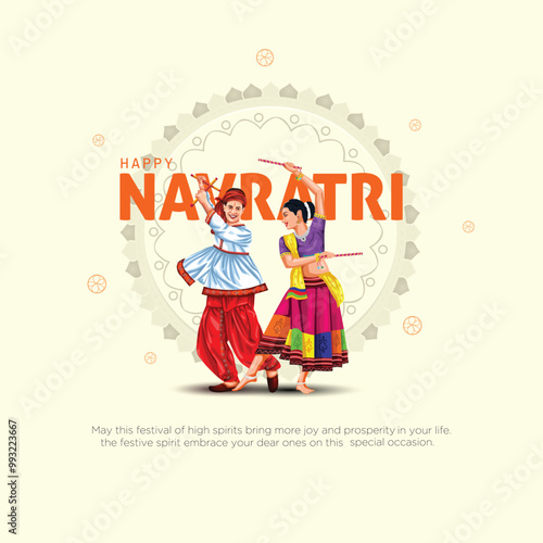 Garba Night poster for Navratri Dussehra festival of India. vector illustration design of peoples playing Dandiya dance.