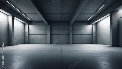 Obraz na płótnie The basement room on the bottom floor of the building's parking lot is empty in an industrial cast concrete style. Abstract modern minimal background w salonie
