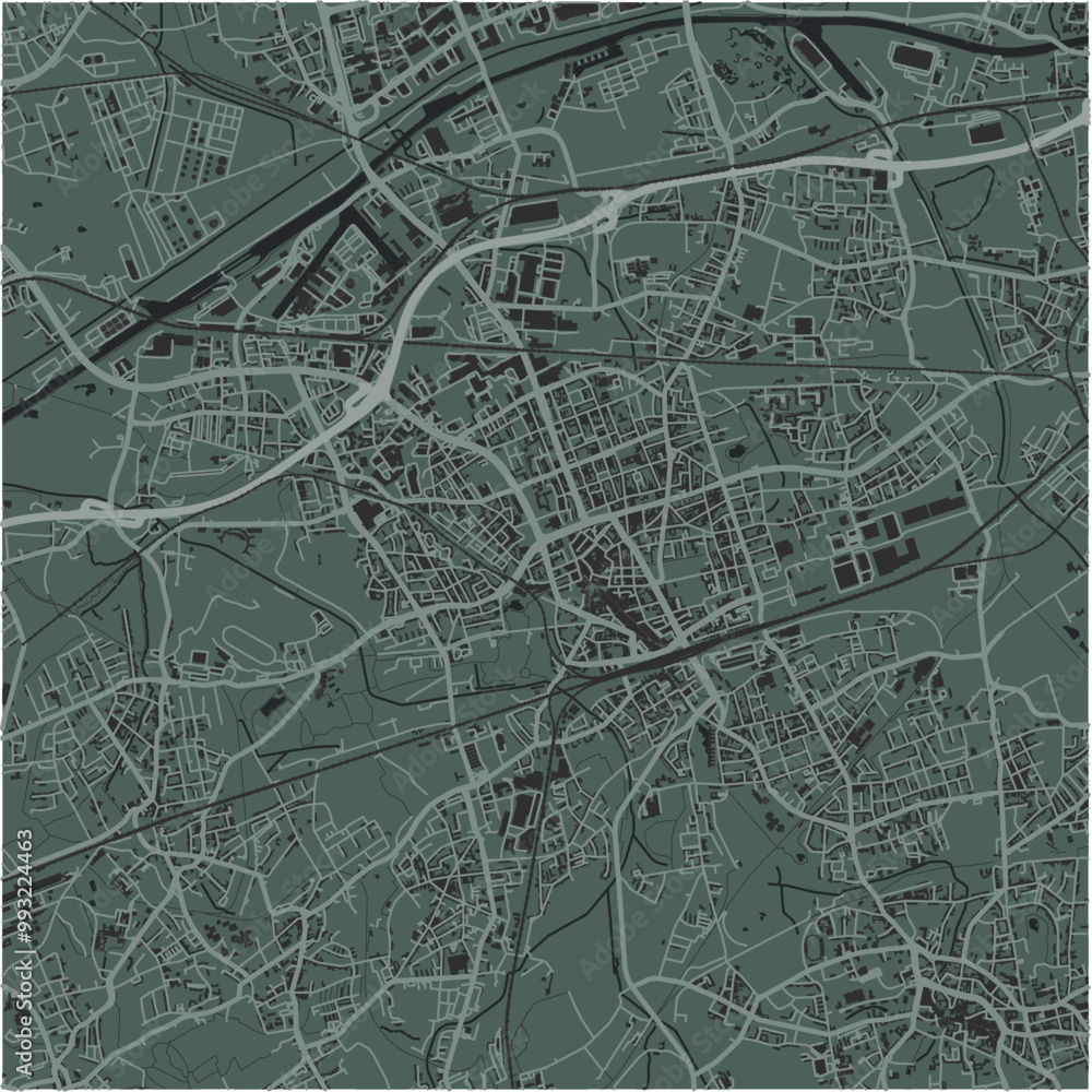 Fototapeta premium Map of Gelsenkirchen in Germany in a smooth dark style. Contains layered vector with roads water, parks, etc.