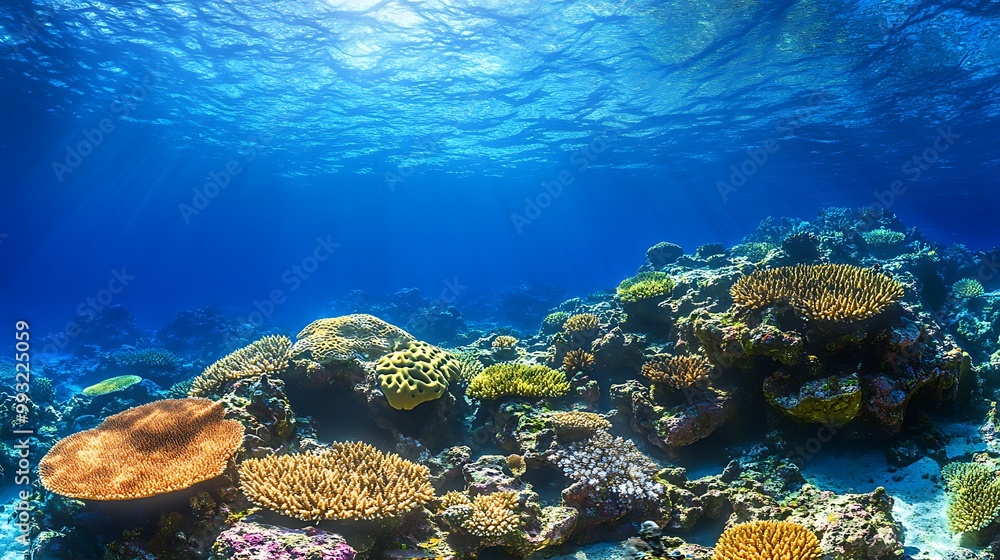 Fototapeta premium Underwater coral reef with vibrant marine life.