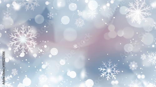 Beautiful winter scene with delicate snowflakes and ice crystals on a light blue bokeh background, perfect for Christmas and seasonal designs, holiday cards, and winter-themed marketing materials. 