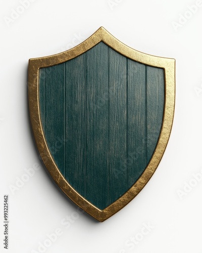 Green Wooden Shield with Gold Trim  3D Render