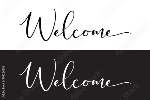 welcome lettering text. Modern calligraphy style illustration. Welcome hand lettering, black ink brush calligraphy, with golden glitter effect, Vector illustration in eps 10.
