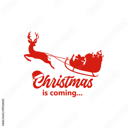 Christmas is coming vector design, santa claus train bringing lots of gifts.