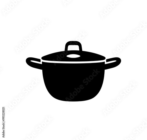 Black modern cooking pot solid abstract art icon or logo isolated on white background. Stock pot symbol in a simple flat trendy modern style for website design, logo, and mobile application.