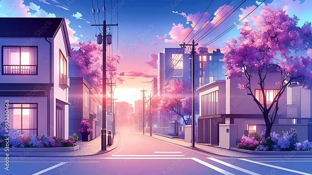 Fototapeta premium Cozy Tokyo evening scene, glowing lanterns and traditional houses.