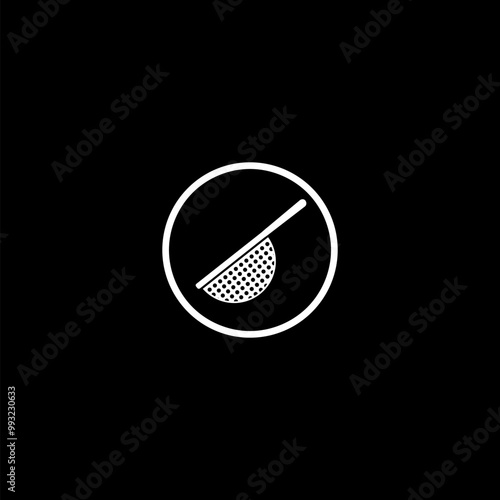 Sieve kitchen ware sign icon isolated on black  background .Kitchen tool sketch.