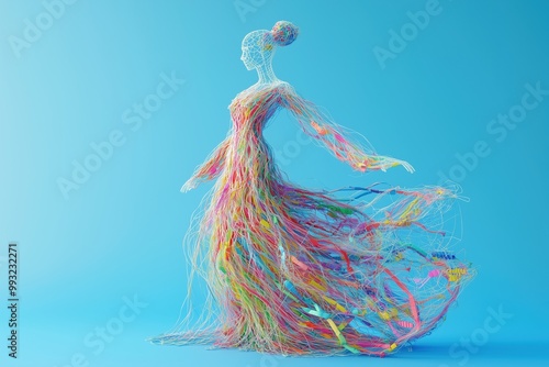 A woman in a dress made of colorful strings photo