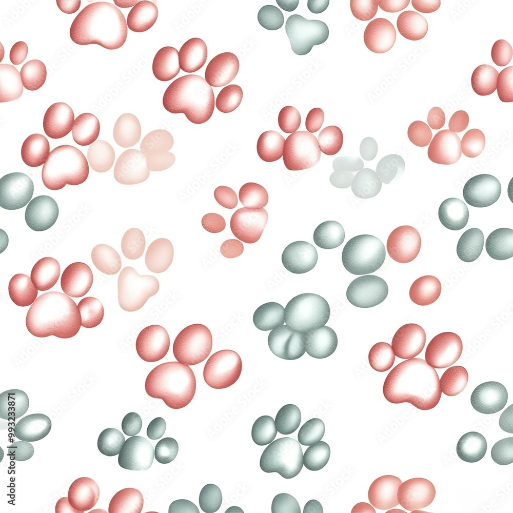 Fototapeta premium photo wallpapers in light colors with a pattern of small animal paws all over the background - photo wallpapers,