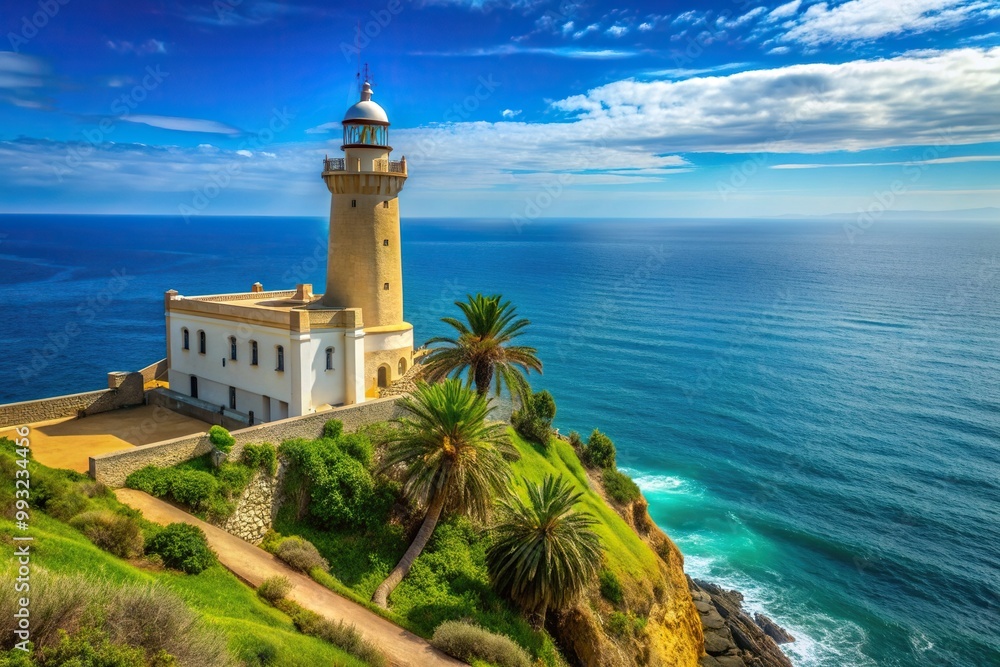 night, Tangier, travel, lighthouse, tourism, beacon, destination, Mediterranean, coastline, Morocco, Malabata Cape, architecture, Coast and lighthouse of the Malabata Cape in Tangier