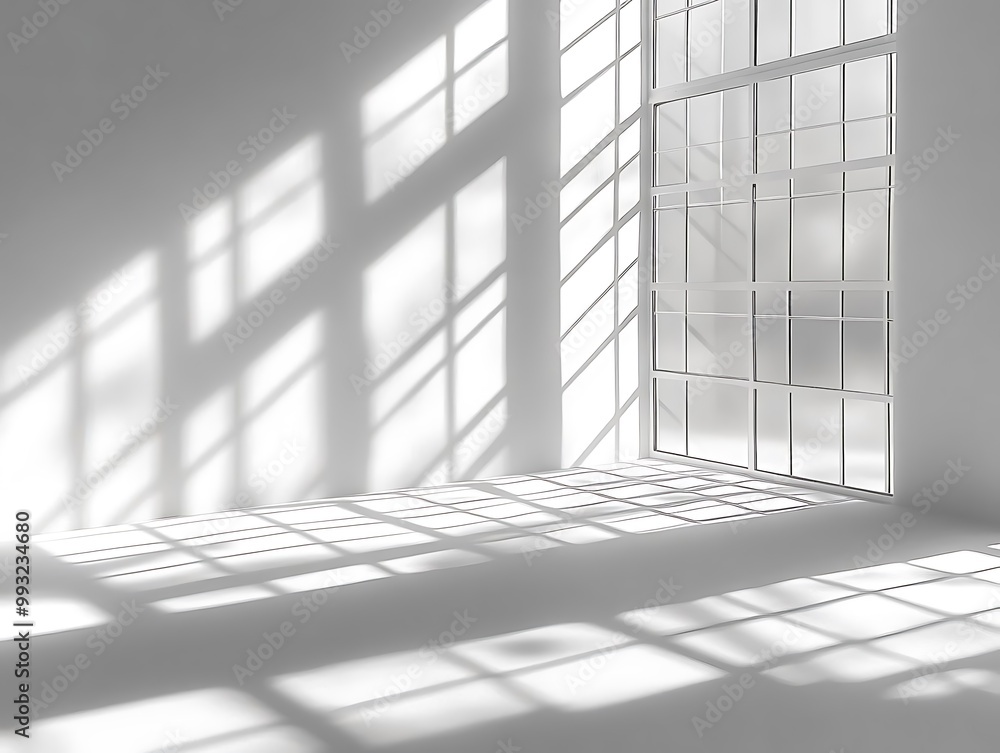 Empty Room Illustration with Window Shadow, Light, and White Background Empty Room Illustration with Window Shadow, Light, and White Background