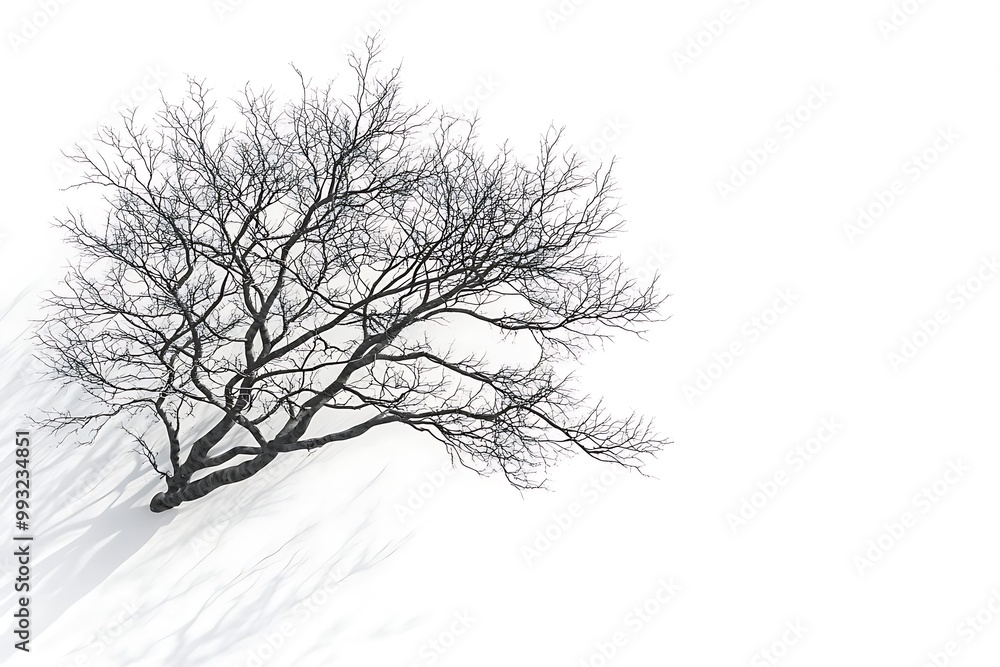 Realistic 3D Winter Tree with Bare Branches on White Background Realistic 3D Winter Tree with Bare Branches on White Background
