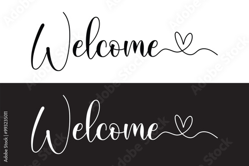 welcome lettering text. Modern calligraphy style illustration. Welcome hand lettering, black ink brush calligraphy, with golden glitter effect, Vector illustration in eps 10.