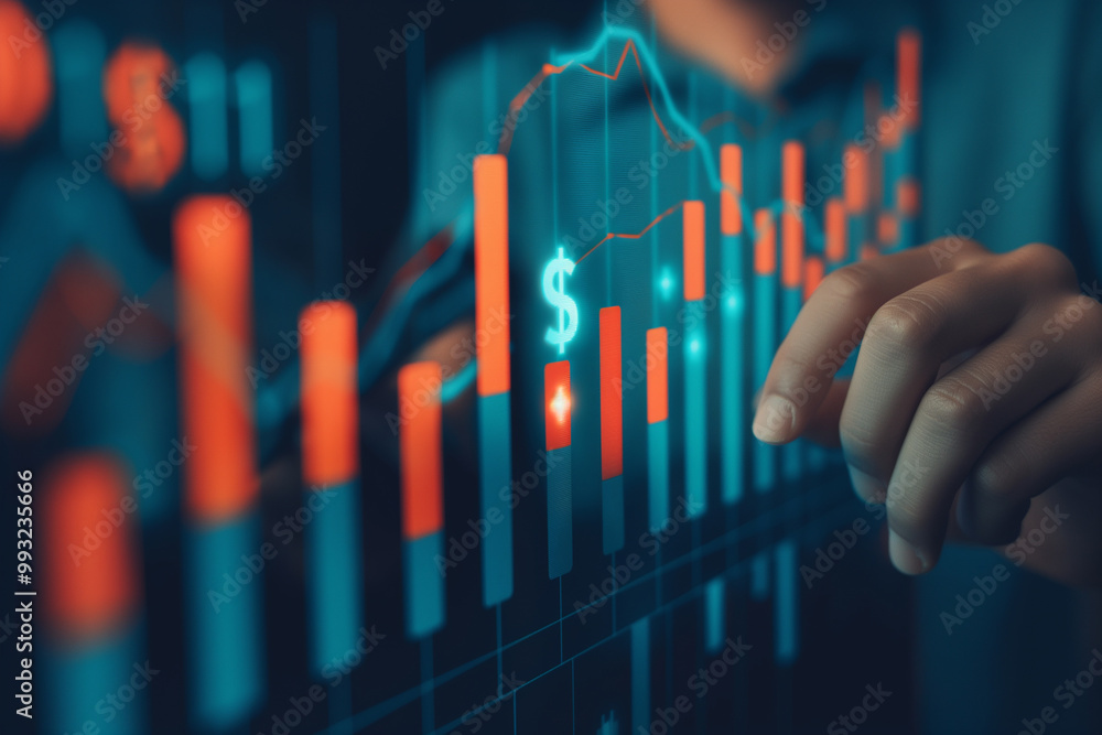 Hand Interacting with Financial Data on a Screen Hand Interacting with Financial Data on a Screen